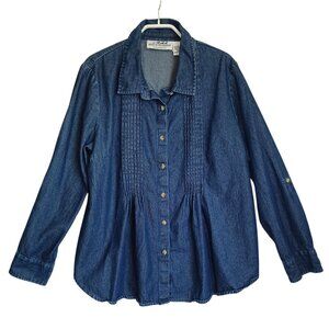 Back In The Saddle Denim Shirt Pleat Detail Roll Tab Sleeves Womens Medium
